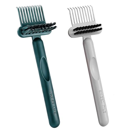 2 Pack Hair Brush Cleaning Tool, 2-in-1 Cleaner Tool, Portable Cleaning Tool Set for Brush Comb Keyboard, Remover Rake for Removing Hair Dust, Home and Salon Use(Green&Grey) - color: 2 Pack-GreenGrey