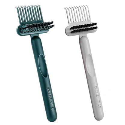 2 Pack Hair Brush Cleaning Tool, 2-in-1 Cleaner Tool, Portable Cleaning Tool Set for Brush Comb Keyboard, Remover Rake for Removing Hair Dust, Home and Salon Use(Green&Grey) - color: 2 Pack-GreenGrey
