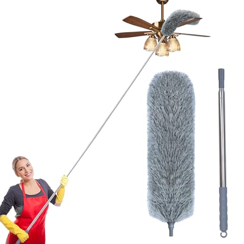 Microfiber Feather Duster with Extendable Pole, 100-inch Extra-Long Dusters Telescoping Cobweb Duster for Cleaning, Bendable and Washable Microfiber Head, Duster for High Ceiling, Fan, Furniture