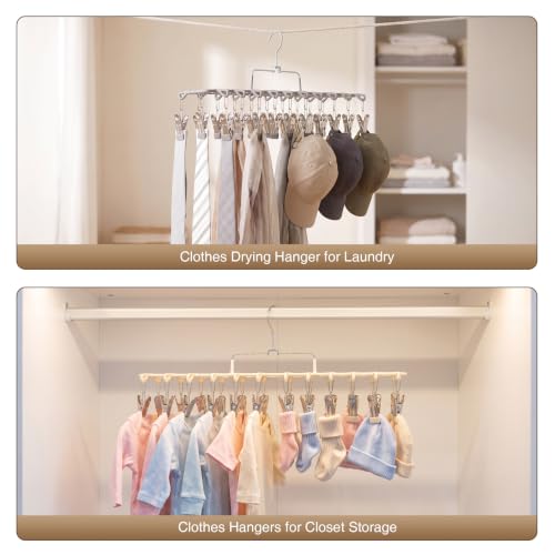 2 Pack Sock Hanger for Drying, Underwear Sock Drying Rack with 20 Clips - color: Beige-2 Pack