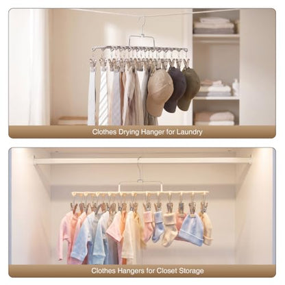 2 Pack Sock Hanger for Drying, Underwear Sock Drying Rack with 20 Clips - color: Beige-2 Pack