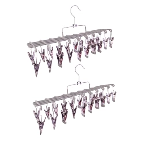 2 Pack Sock Hanger for Drying, Underwear Sock Drying Rack with 20 Clips - color: Gray-2 Pack