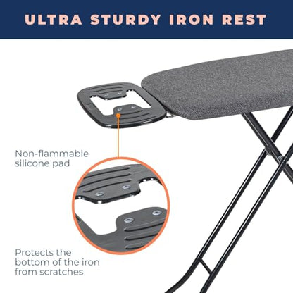 Ironing Board with Iron Rest, Iron Board with 3 Layers Extra Thick Cover, Compact and Space Saver Foldable Ironing Board, Adjustable Height, Easy Storage with Smart Hanger and Lightweight Design - color: Dark Gray, size: 13"x43"