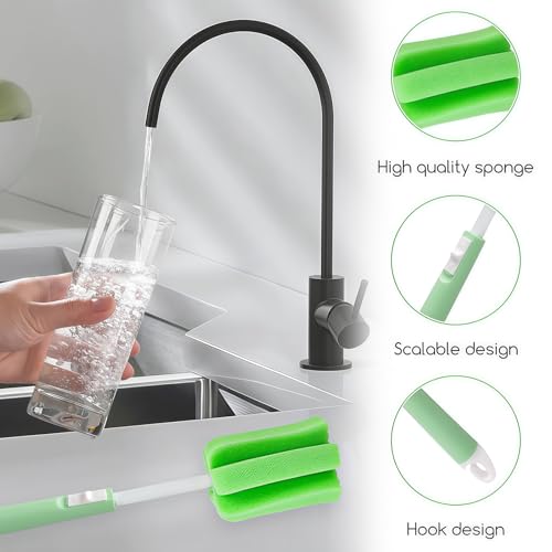 ericotry 3PCS Dishwashing Foam Sponge Brush with Adjustable Long Handle Bottle Scrubber Cleaning Sponges Brushes Cleaner Soft for Baby Bottle Kitchen Clean Glasses Mugs Cups (Color Random)