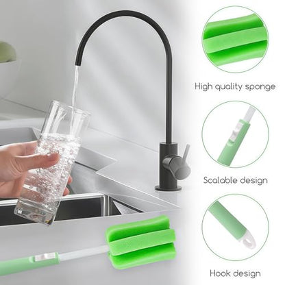 ericotry 3PCS Dishwashing Foam Sponge Brush with Adjustable Long Handle Bottle Scrubber Cleaning Sponges Brushes Cleaner Soft for Baby Bottle Kitchen Clean Glasses Mugs Cups (Color Random)