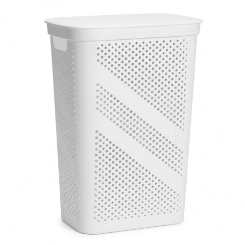 White Laundry Hamper with Hinged Lid, Rectangular 23.9 Inch - color: White 23.9 Inch