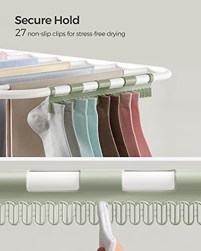 SONGMICS Clothes Drying Rack, Foldable 2-Level Stee Laundry Drying Rack - color: White + Green, size: 2 Tiers（22"d x 61.8"w x 64.3''h )