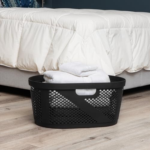 Mind Reader 40L Ventilated Laundry Baskets, Lightweight Clothes Hamper with Cutout Handles for Bathrooms and Closets, Plastic, Set of 2, Black - color: Black, size: Set of 2
