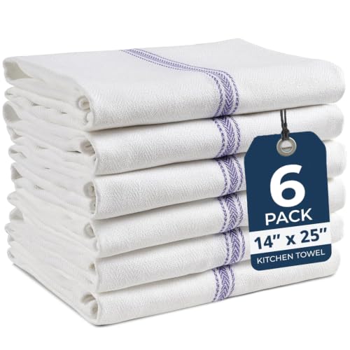 LANE LINEN Dish Towels 100% Cotton Absorbent Lint-Free 6 Pack - color: 02: Blue Stripe, size: 06 Pack