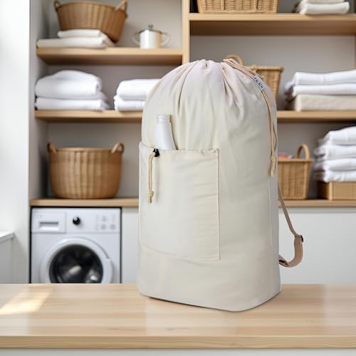 Laundry Bag Backpack, Canvas Laundry Bag with Straps & Drawstring, 2 pack - color: Beige x2, size: X-Large