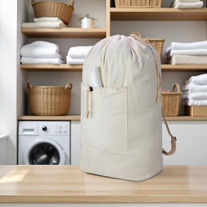 Laundry Bag Backpack, Canvas Laundry Bag with Straps & Drawstring, 2 pack - color: Beige x2, size: X-Large