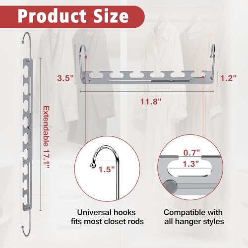 3 Pack Space Saving Hangers for Clothes, 6 to 9 Holes Expandable Heavy Duty Metal Hangers 80 Lbs Capacity, Magic Smart Hanger Closet Space Saver, Closet Organizers and Storage