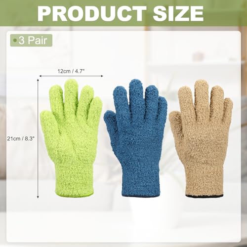 uxcell Microfiber Gloves, Reusable Washable Plant Dusting Gloves Cleaning Mittens for Auto Plants Household Kitchen - color: Khaki/Dark Blue/Grass Green