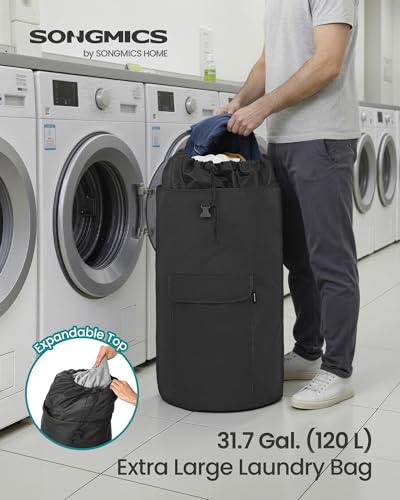 SONGMICS Laundry Bag, Laundry Backpack, Heavy-Duty, 31.7 Gallons (120 L) - color: Ink Black, style: 120 L