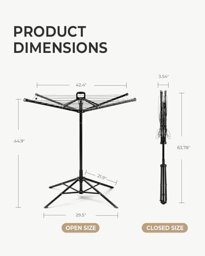 JS HANGER Rotary Clothes Drying Rack, 65 ft Outdoor Umbrella Drying Rack with Easy Push-Pull Handle, Foldable Laundry Drying Rack for Balcony, Patio & Backyard, Space-Saving Air Dryer - color: Black-4 Legs