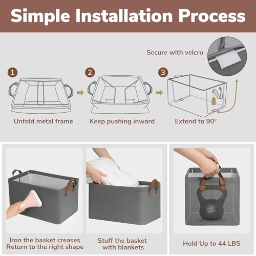 CHICVITA 30L Large Fabric Closet Bins for Shelves, 2Pack, Grey - color: Grey, size: 16 ¾" L x 11" W x 9 ¾" H