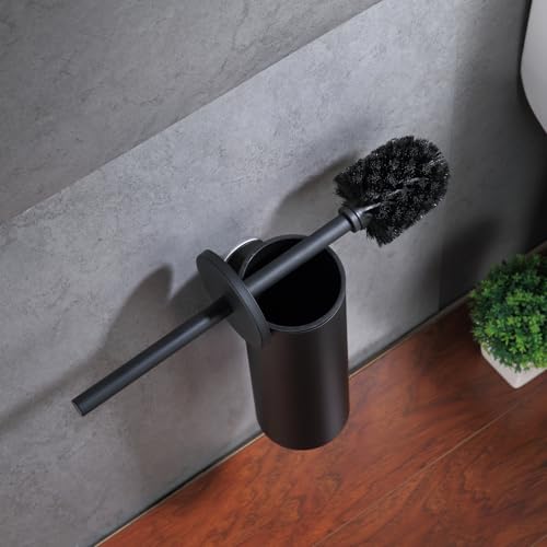 Black Wall-Mounted Heavy Duty Adhesive Round Toilet Brush Holder