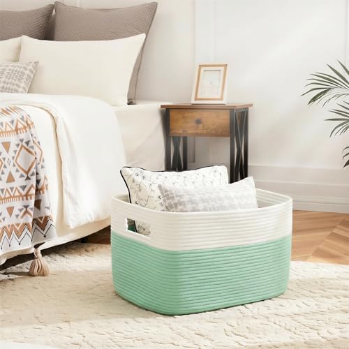 Artfeel Blanket Basket,Rectangle Woven Baskets for Storage,65L Laundry Basket for Decorative Nursery Blanket,Toys,Dirty Clothes and Magazine in Shelves,Baby Room,and Living Room - color: Green, size: 65L