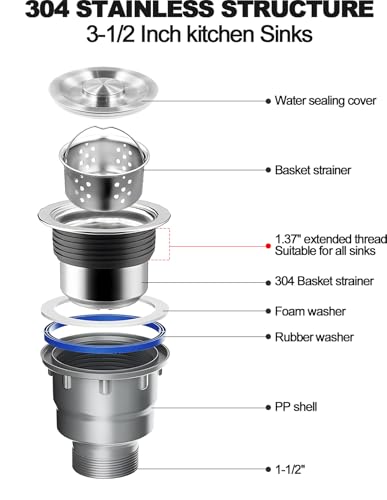 Double Sink Drain Kit Space Saving Kitchen Sink Drain Kit Expandable Flexible 1 1/2" P-Trap Pipe 3-1/2 Inch Sink Drain Assembly Kit with 4-Way Fitting Adapter for Dishwasher - size: Double Sink Drain Kit
