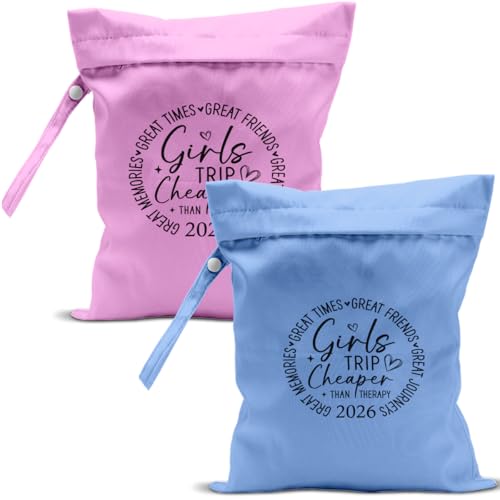 2Pcs Girls Trip Gifts Wet Dry Bag, Beach Wet Bag Favors, Aloha Bags Sunscreen Bags Swimsuit Toiletry Travel Essentials For Women, Beach Travel Gym Laundry bags for Dirty Diaper Swimsuit Gifts - color: 2Pcs. Pink & Blue