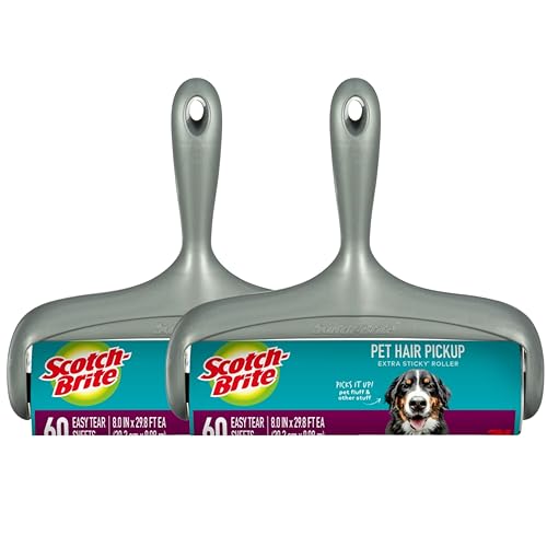 Scotch-Brite Lint Roller, Pet Hair Pickup, Extra Sticky, Large | for Fur and Fluff | for Couches and Clothes | Easy-Tear Adhesive | 60 Sheets, Pack of 2 - size: 2 Rollers
