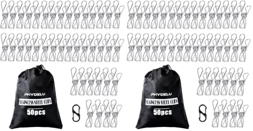 (50PCS) Stainless Steel Laundry Clothes Pins Heavy Duty Outdoor, Clothespins for Hanging Clothes, Metal Clips, Metal Snack Bag Chip Clips for Food Packages, Mini Clothes pins (Pack of 2) - size: 50pcs small size Clothes Pins (Pack of 2)