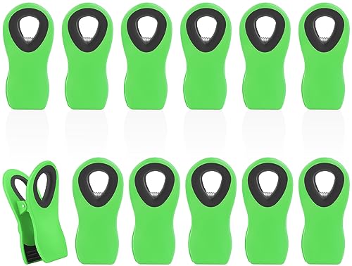 12 Pack Chip Clips, Bag Clips for Food, Magnetic Sealers for Chips and Other Food, Plastic Bag Clip for Kitchen, Fridge, Clothes, Sewing and Artwork (Green) - color: Green