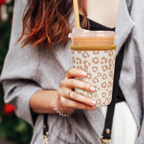 Reusable Insulated Neoprene Iced Coffee Cup Sleeve, Durable Drink Sleeve for Cold Beverages, Beverage Holder for Iced Coffee (Leopard Grace) - color: Leopard Grace