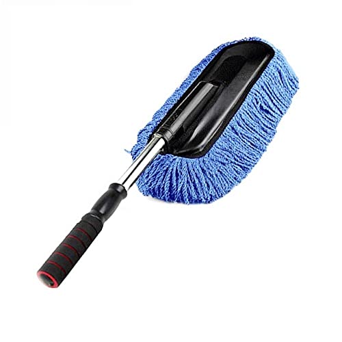 Removable Telescopic Car Wax Drag Nano Fiber Wash Brush Dusting Tool Mop Dash Duster Exterior Interior Cleaning Kit (Premium Duster 1 Pcs Set, Blue) - color: Blue, size: Premium Car Duster 1 Pcs Set