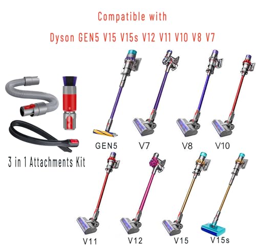 3-in-1 Vacuum Attachment Bundle for Dyson V15 V15s V12 V11 V10 V8 V7 Gen5 - style: Dusting Brush & Flexible Crevice Tool & Extension Hose
