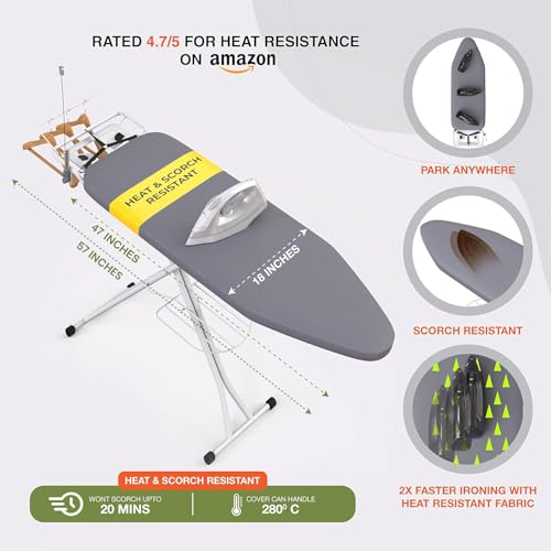Xabitat Ironing Board Extra-Wide 57" x 18" Foldable with Wall Hanger - color: Green + Gray, size: 18 x 57 Inches