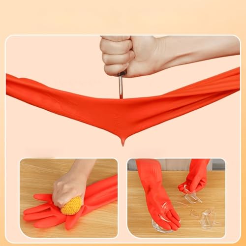Household Cleaning 18inch Kitchen Dishwashing Rubber Gloves - color: Red, size: Medium