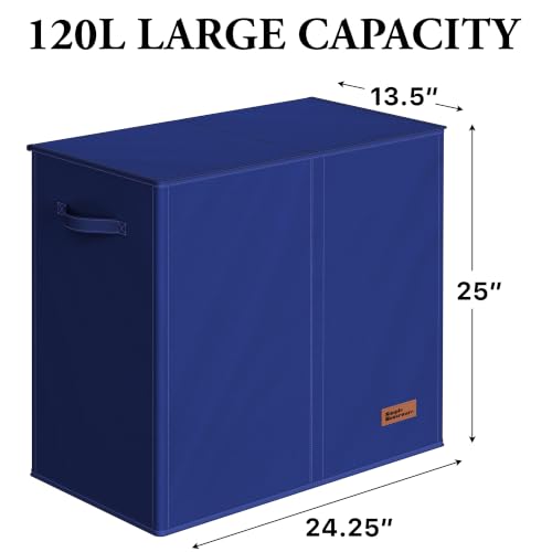 Simple Houseware Double Laundry Hamper with Lid & Removable Bags, Dark Blue - color: Dark Blue