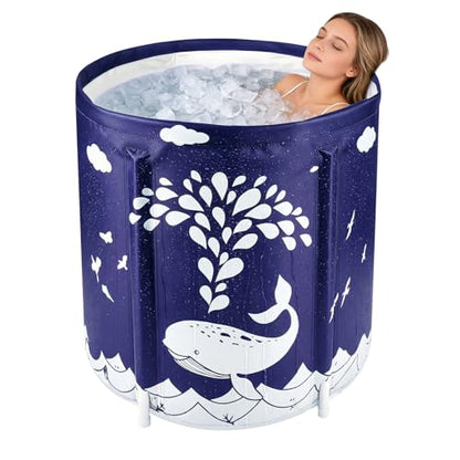 Portable Foldable Bathtub, Collapsible Adult Bath Tub for Hot SPA and Ice Bath, Space-Saving Storage, Durable PVC Material (Whale, 27inch) - color: Whale