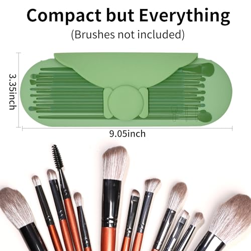 Travel Silicone Makeup Brush Holder with Cleaning Pad and Magnetic Closure - color: Green