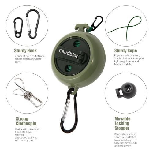 Portable Travel Clothesline, 33ft Camping Clothes line with Clothespins - style: Deep Green