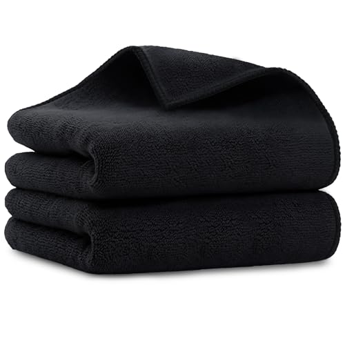 UNIMADE Salon Towels 2 Pack, Microfiber Hair-Drying Cloth Barber Towels - color: Black, size: 2PK