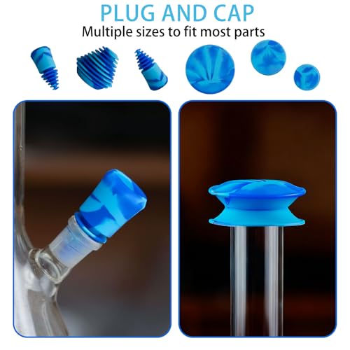 Glass Cleaning Kit with Reusable Silicone Accessories-Complete Set of Cleaning & Storage Tools for Easy Glassware Care, Reusable Microfiber Towel & Soaker Bag, Brushes, Mat, Caps Funnel & Plugs