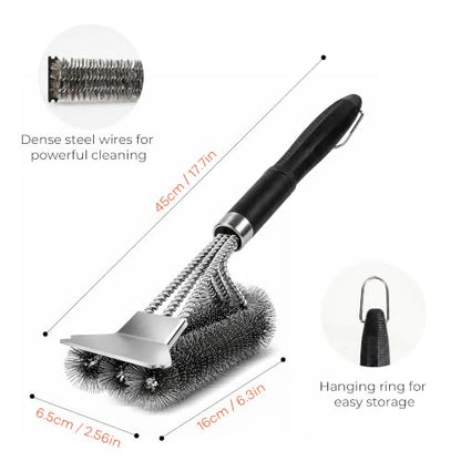 Grill Brush with Scraper, Safe Wire Bristles BBQ Cleaning Brush