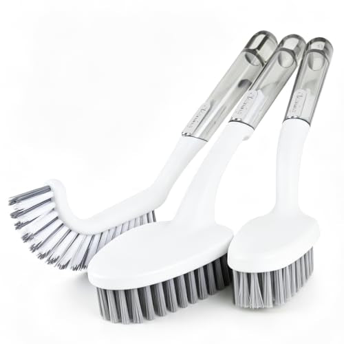 3 Pack Heavy Duty Scrub Brush for Cleaning & Grout Brush (Crystal Gray) - color: Crystal Gray