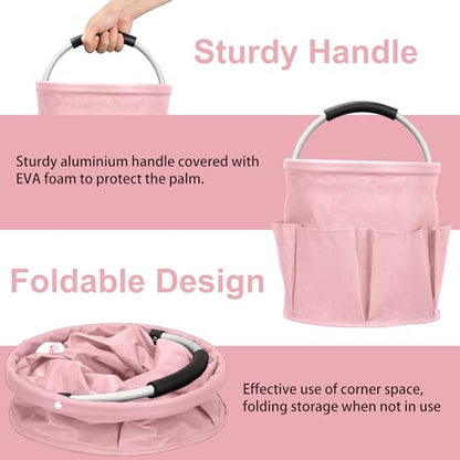 Qivine Pink Cleaning Caddy Bag 17L Foldable Organizer Handle - color: Pink