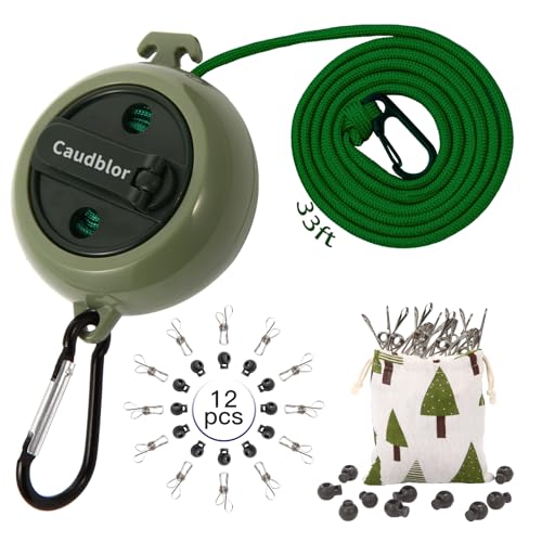 Portable Travel Clothesline, 33ft Camping Clothes line with Clothespins - style: Deep Green