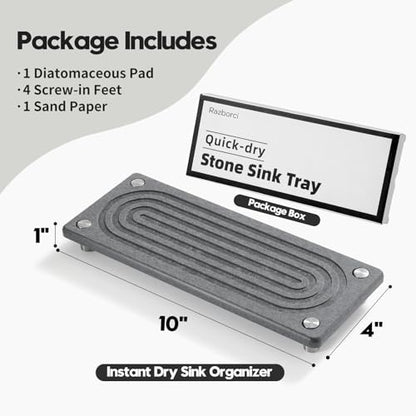 Razborci Water Absorbing Stone Sink Caddy Kitchen Sink Organizer Tray, Diatomite Bathroom Counter Tray, Faucet Drying Mat Coaster Soap Dish Rack Riser Dispenser Sponge Holder, Charcoal 10" x 4" - color: 10"x 4" - Charcoal