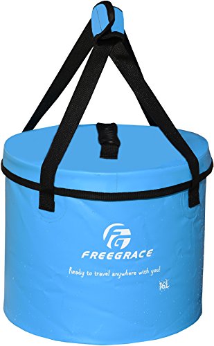 Freegrace Collapsible Water Bucket with Lid 16L Portable Camping Wash Basin - color: Sky Blue, size: 16L