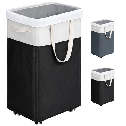 Goodpick 75L Laundry Hamper with Wheels & Removable Wash Bag for Dorm - color: Black & White 1-Pack