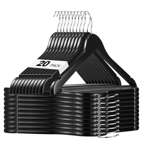 HOUSE DAY Black Wooden Hangers 20 Pack, Solid Wood Coat Hangers for Closet - color: Black, size: 20 Pack
