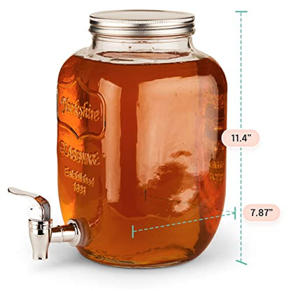 Glass Drink Dispenser for Parties - 1 Gallon Gallon Drink Dispenser - Glass Beverage Dispenser with Spigot, Clear For Parties, Weddings, Sun Tea Jar, Lemonade & Laundry Detergent Dispenser - style: Single w/o Stand