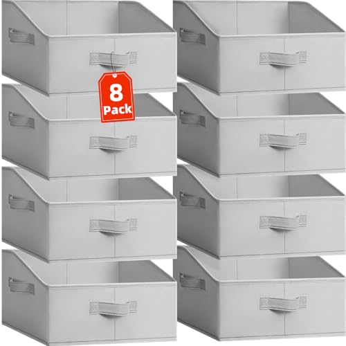 Criusia Closet Organizers Bins 8 Pack - Large Closet Shelf Organizer with Handles - Fabric Trapezoid Home Organization and Storage Baskets for Organizing Clothes Toy Blanket Towel Purse Hats - color: Grey, size: 8 pack-Large