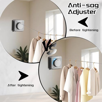 Retractable Clothesline Indoor, Non-Sagging Outdoor Clothes Line Retracting, 16.7 Ft Heavy Duty Clothes Drying Laundry Line, Wall Mounted Stainless Steel Clothesline for Balconies (Grey Update) - color: Grey Update