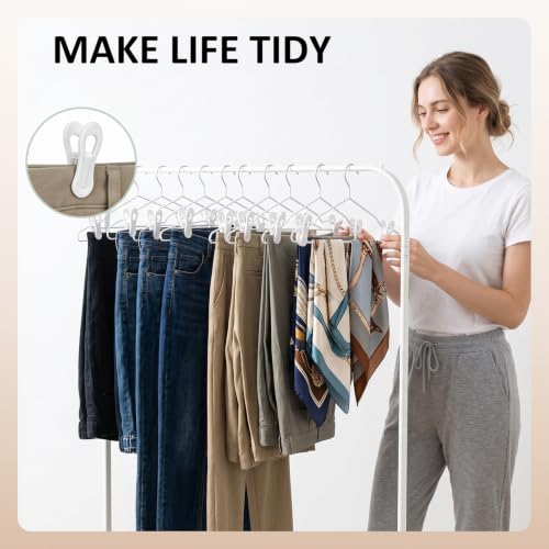 30 Pack Plastic Hanger Clips, White Heavy Duty Clothes Clips for Pants, Skirts & Baby Clothes, Anti-Slip Laundry Clips for Drying